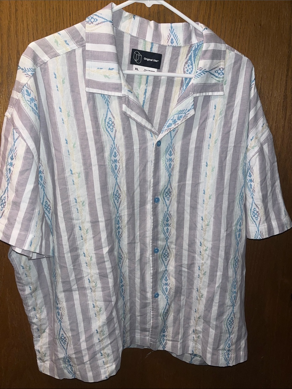 Original Use Men's Gray, Blue & Cream Striped Short-Sleeve Button-Up Shirt